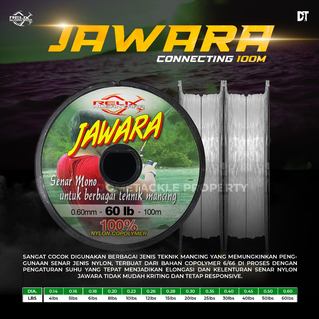 Relix Nusantara Jawara Connecting 100M Senar Pancing Mono Nylon Copolymer 4-60LB | Senar Kuat Elasti