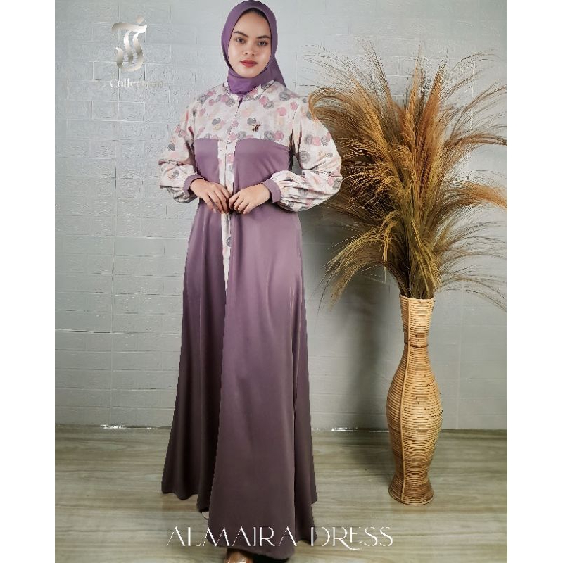 TJ Collection - Almaira Dress Terbaru Termurah Gamis Rayon Polos Motif Kombinasi | Gamis Rayon Twill