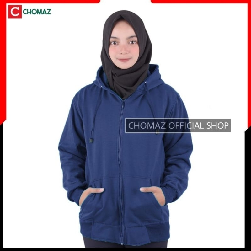 Sweater Hoodie Resleting Polos Jaket Zipper Fleece Navy Pria Wanita L XL XXL Chomaz