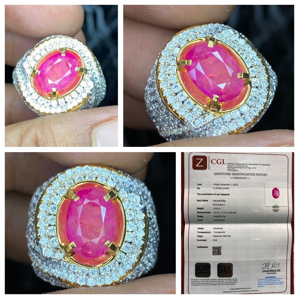 Natural 2.93ct ruby belang myanmar burma microsetting