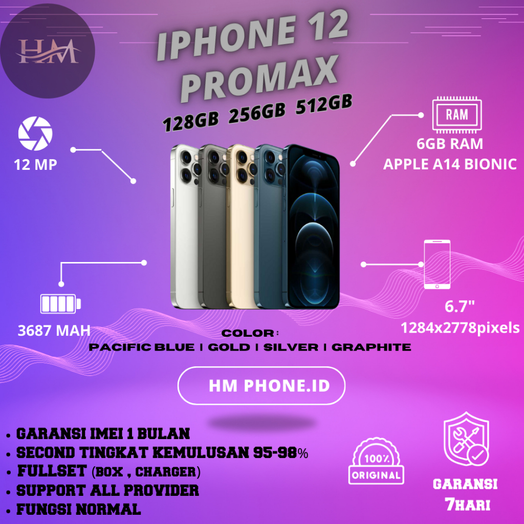 Iphone 12 Pro Max 128GB/256GB/512GB Second Bekas Original Fullset