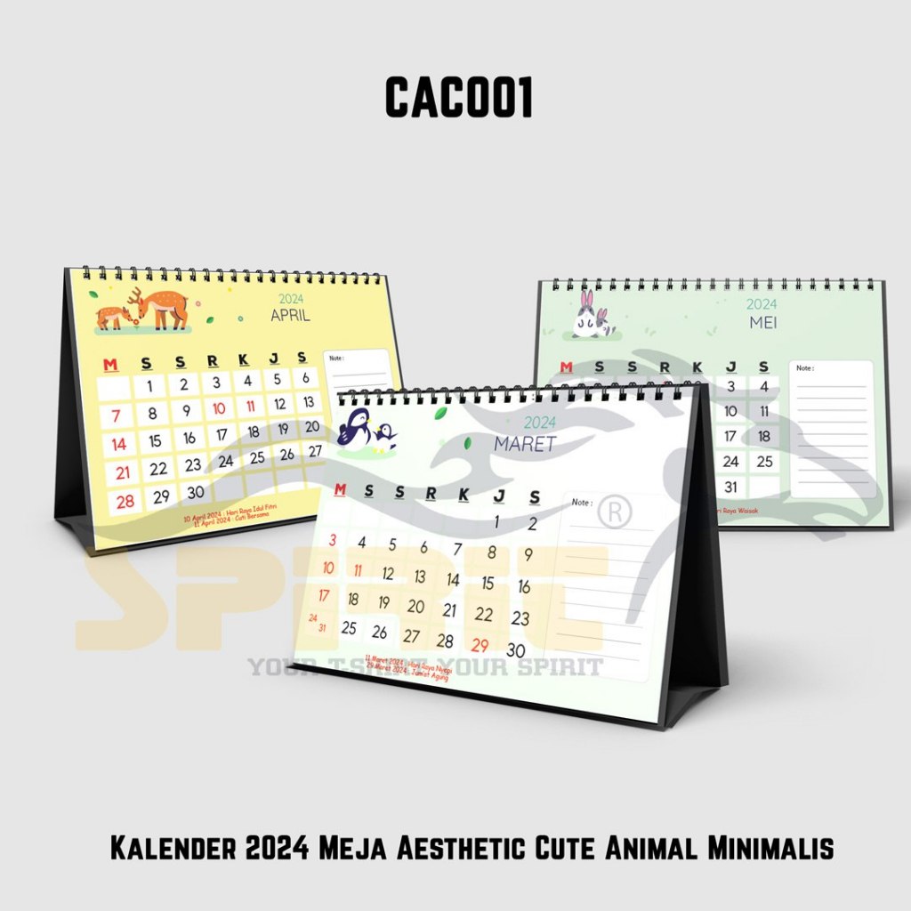 

Kalender duduk 2024/kalender meja aestetik cute animal minimalis tahun 2024