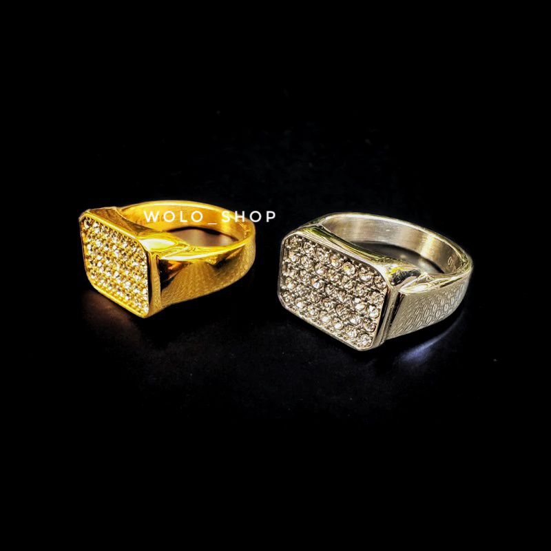 Cincin Titanium Pria Wanita Permata Diamond Super Mewah
