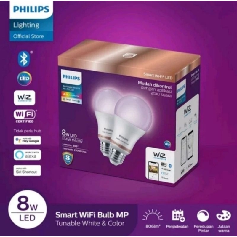 philips lampu smart wifi led multipack 8w tunable color warna