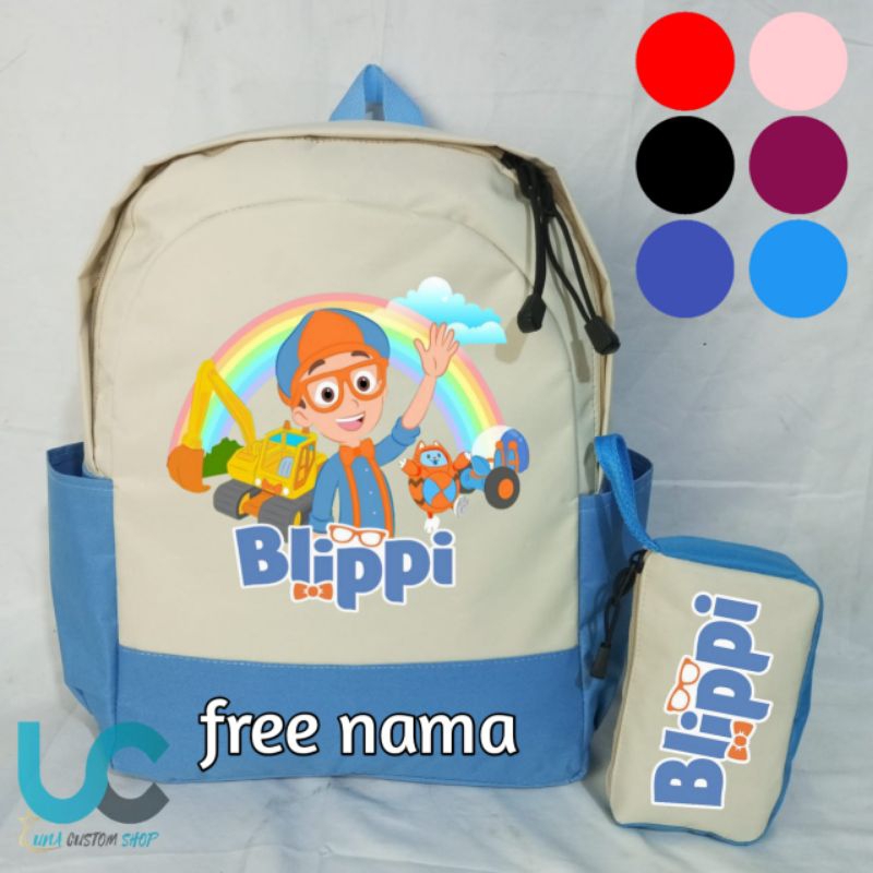 Tas Ransel BLIPPI Anak Sekolah TK/SD Custom Set Tas Pensil {FREE NAME}