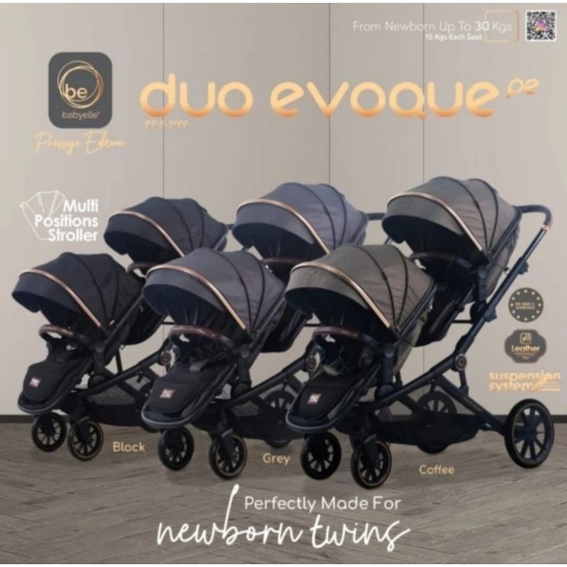 STROLLER TWIN DUO EVOQUE BABYELLE TERMURAH - KERETA DORONG TANDEM BAYI KEMBAR REVERSIBLE HANDLE
