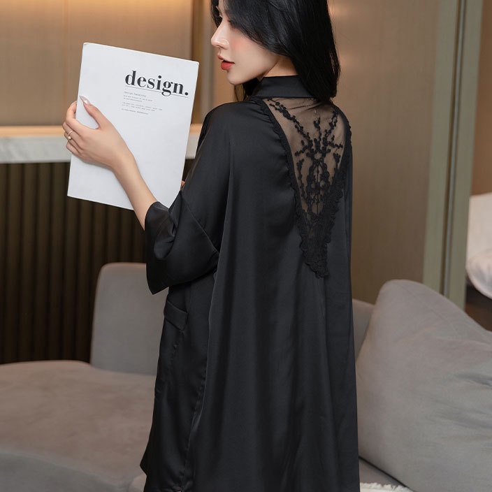 Kode CLT828 Piyama Dress Tidur Sexy Kemeja Putih Es Silk Kemeja Wanita Baju Tidur KMJ-984 Piyama Dre