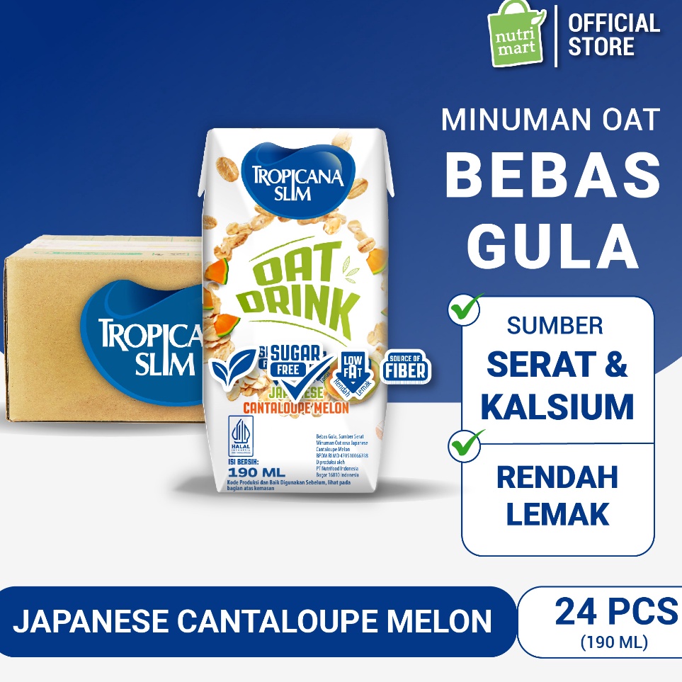 

Sale 1 Karton - Tropicana Slim Oat Drink Japanese Cantaloupe Melon 190 ml (RTD) - Minuman Oat Vegan Plant Based Bebas Gula