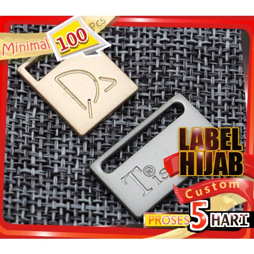 CETAK LABEL PLAT HIJAB BAHAN LOGAM ALLOY KUNINGAN & STAINLESS UNTUK BERAGAM KEBUTUHAN BROSS & PIN & 