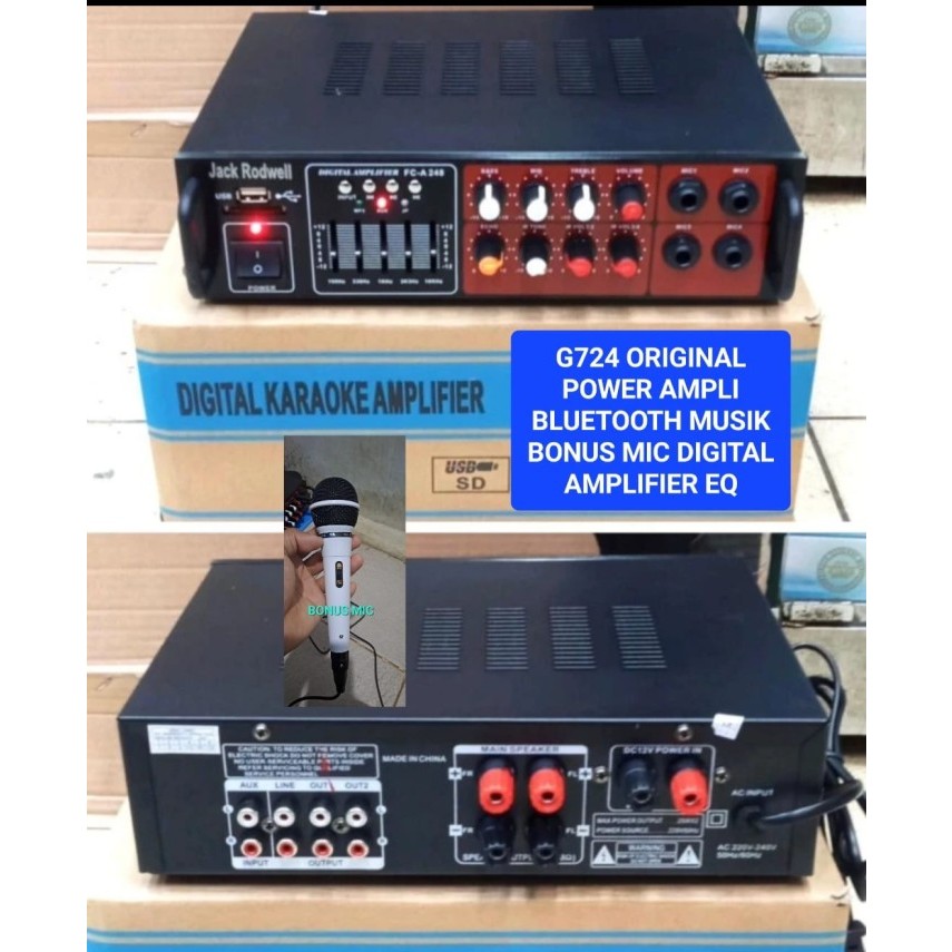 G724 ORIGINAL POWER AMPLI BLUETOOTH MUSIK BONUS MIC DIGITAL AMPLIFIER EQ USB ECHO AC DC WIRELESS KAR