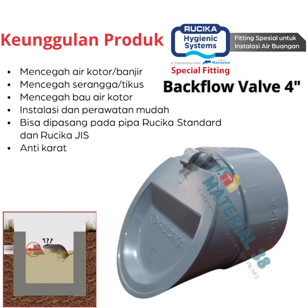 Backflow Valve 4" inch PVC Rucika