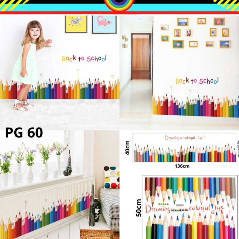 WALLSTICKER WALL STICKER STIKER DINDING PAGAR MOTIF GAMBAR PENSIL PULPEN WARNA WARNI DEKORASI WALLST
