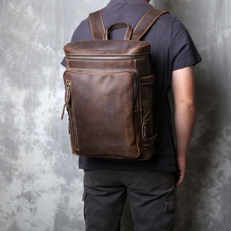 Tas Ransel Pria Retro Kapasitas Besar Kulit Asli Garut