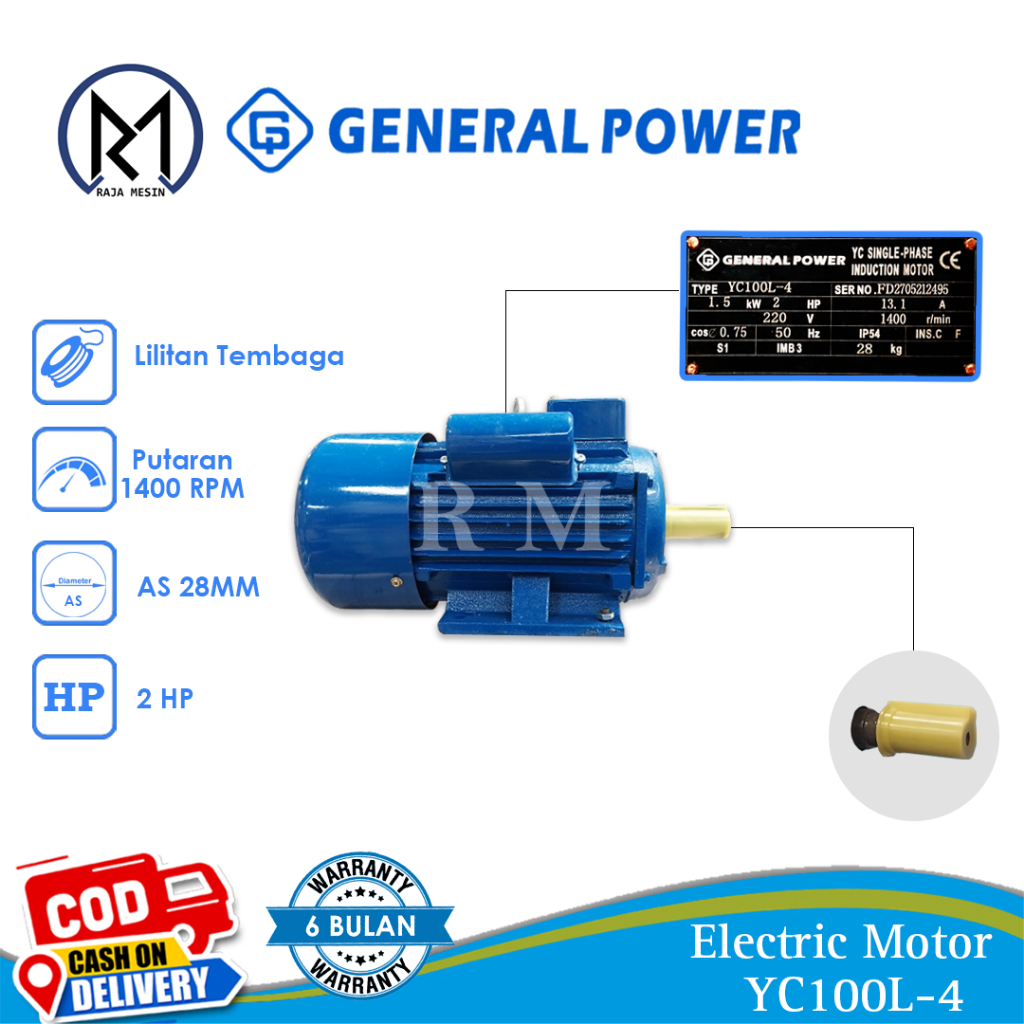 Mesin Penggerak Dinamo / Electric Motor General 2 HP (YC100L-4)/ Electric Motor Maestro 2HP (YC100L-
