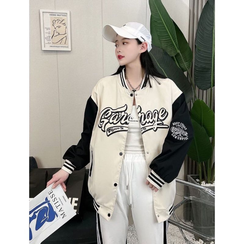QUEEN SAKURA - Q3880B - GARAGE. BASEBALL OVERSIZED JACKET  IMPORT - JACKET BASEBALL OVERSIZE CASUAL 