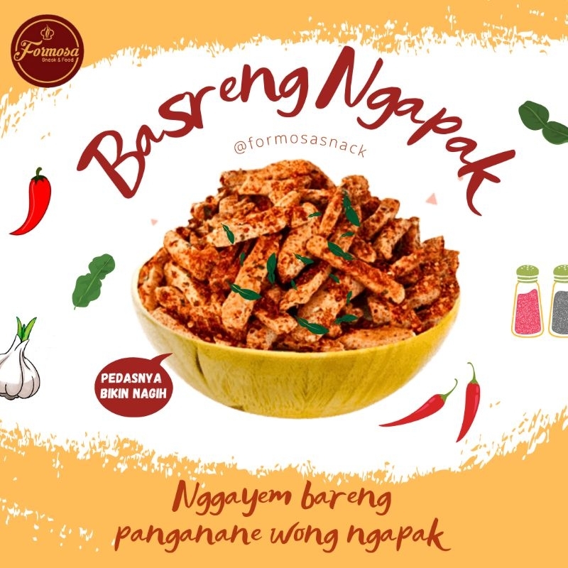 

Formosa snack - BASRENG NGAPAK ORI PEDAS Daun Jeruk Kemasan ½ Kg