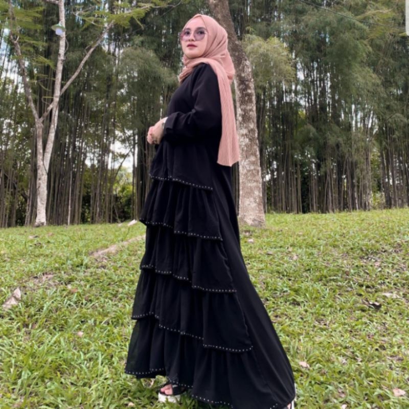 Abaya Hitam Remaja Maxi Dress Umroh Susun Sifon