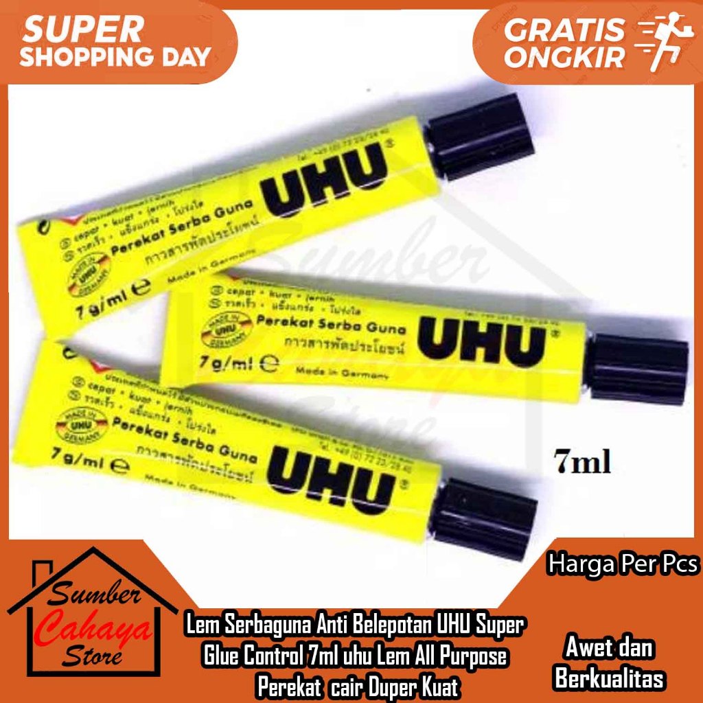 

Lem UHU Cair Isi 7 Gram ML Perekat Serbaguna Liquid Glue The All Purpose Adhesive Original Asli Universal Multifungsi Kayu Plastik Kain Tas Sepatu Kertas Kulit Karet Kerajinan Prakarya Perekat Lekat Melengkat Merekat Kuat Awet Kokoh Anti Air Tahan Lama