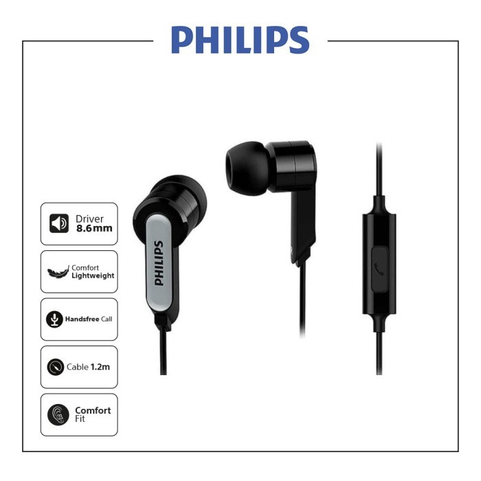 Earphone Philips SHE 1405 Original Headset Kabel Bass dengan Mic HP Murah