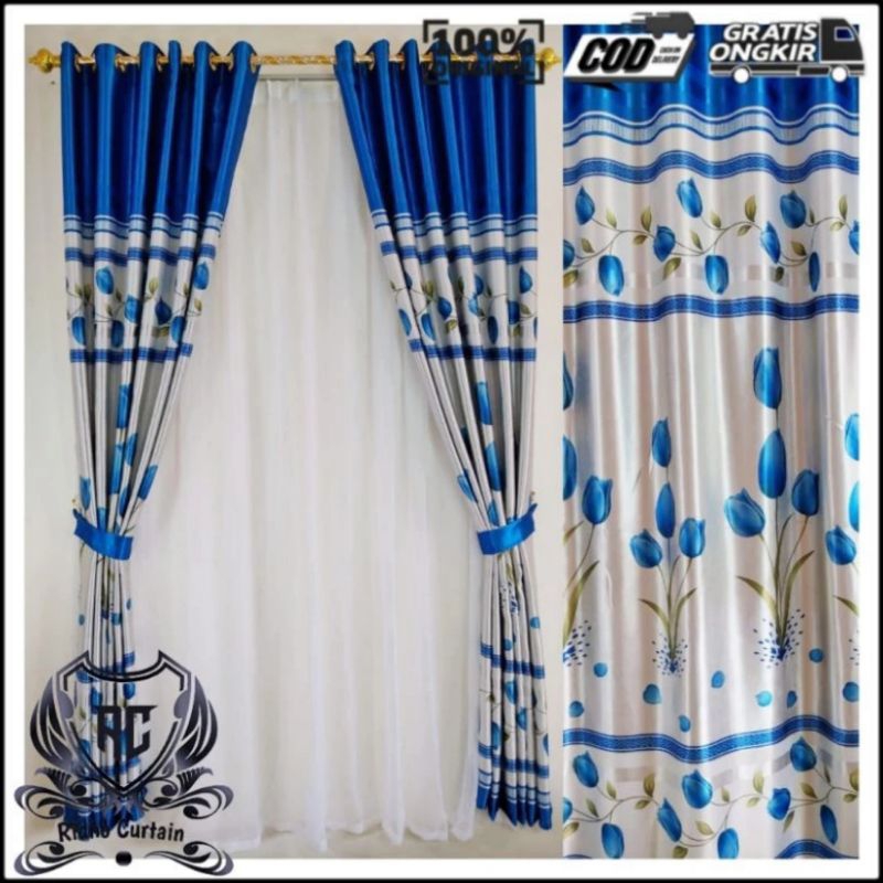 Gorden blackout motif bunga tulip bahan licin mengkilat