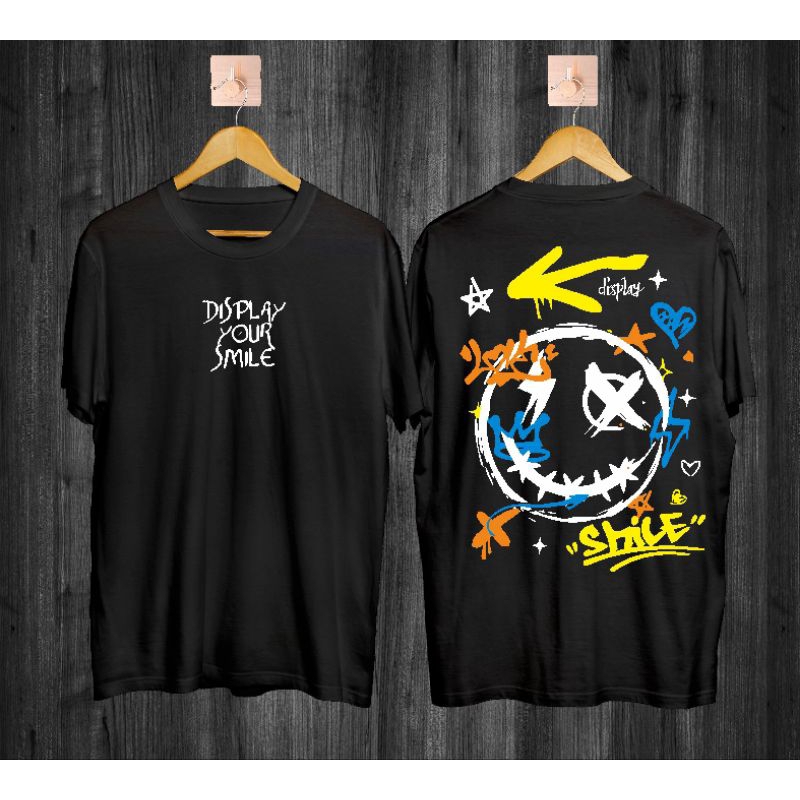 Baju Atasan Kaos T-shirt Pria Distro Motif YOUR SMILE Warna Hitam Lengan Pendek Terbaru Escape Bahan