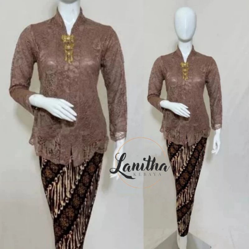 TERLARIS Set Kebaya Modern Kebaya Floy Brokat Lengan Panjang Kebaya Wisuda Setelan Kebaya Brokat