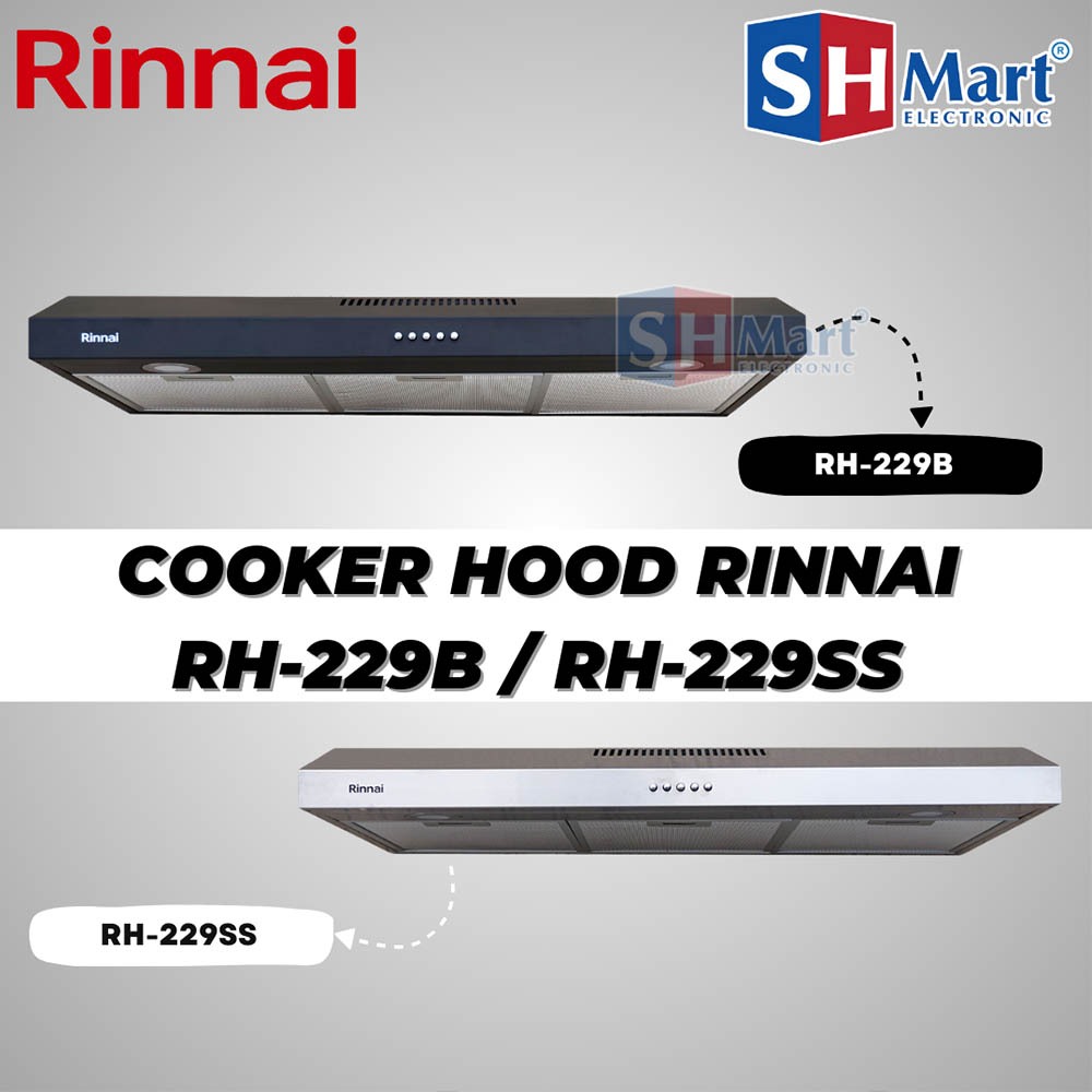 COOKER HOOD RINNAI 90 CM SLIM RH-229B RH229B RH-229SS RH229SS PENGHISAP ASAP DAPUR RINNAI GARANSI RE
