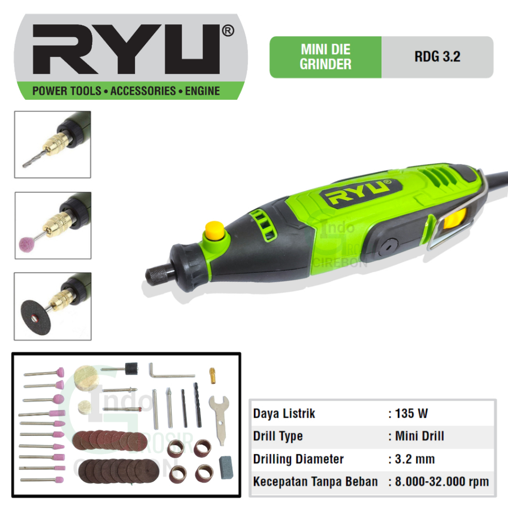 RYU Die Grinder RDG 3.2 Mini Die Grinder Mesin Gerinda  Bor Tuner Porting Set Bor Tuner Turner Listr