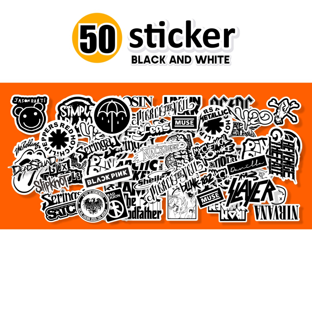 

STICKER CASE HITAM PUTIH BLACK AND WHITE ISI 108 105 50 PCS RANDOM APPAREL BAND STIKER AESTHETIC LAPTOP, AKSESORIS HP,