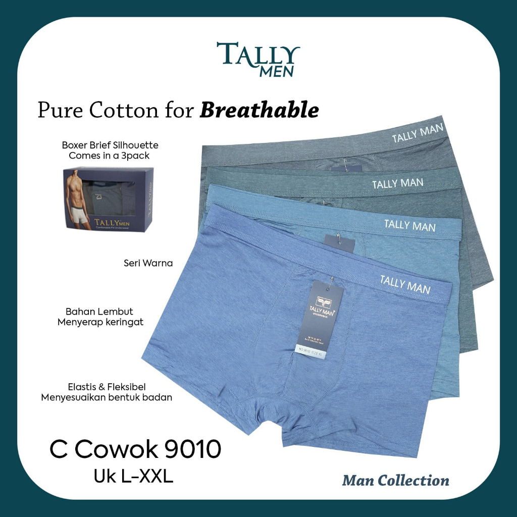 YTCOLLECTION - HARGA PER 1PCS - BOXER MAN TALLY 9010 - Celana Boxer tally Pria/Cowo Katun Fit to L-X
