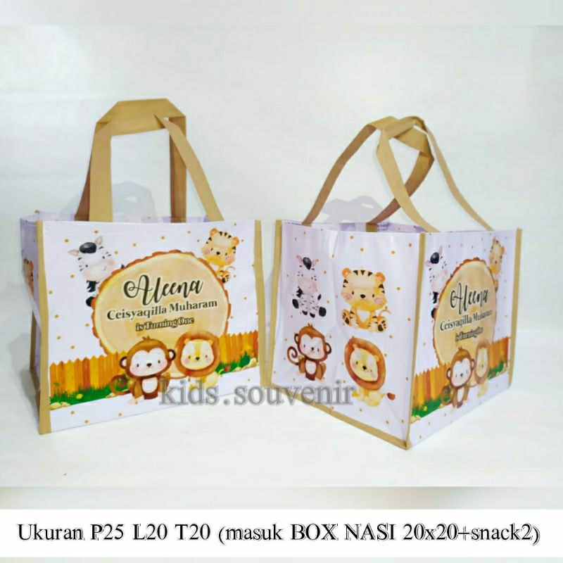 

Souvenir Ulang Tahun Goodiebag Ultah Tas Custom Anak Muat BOX NASI 20x20 DESAIN BEBAS REQUEST