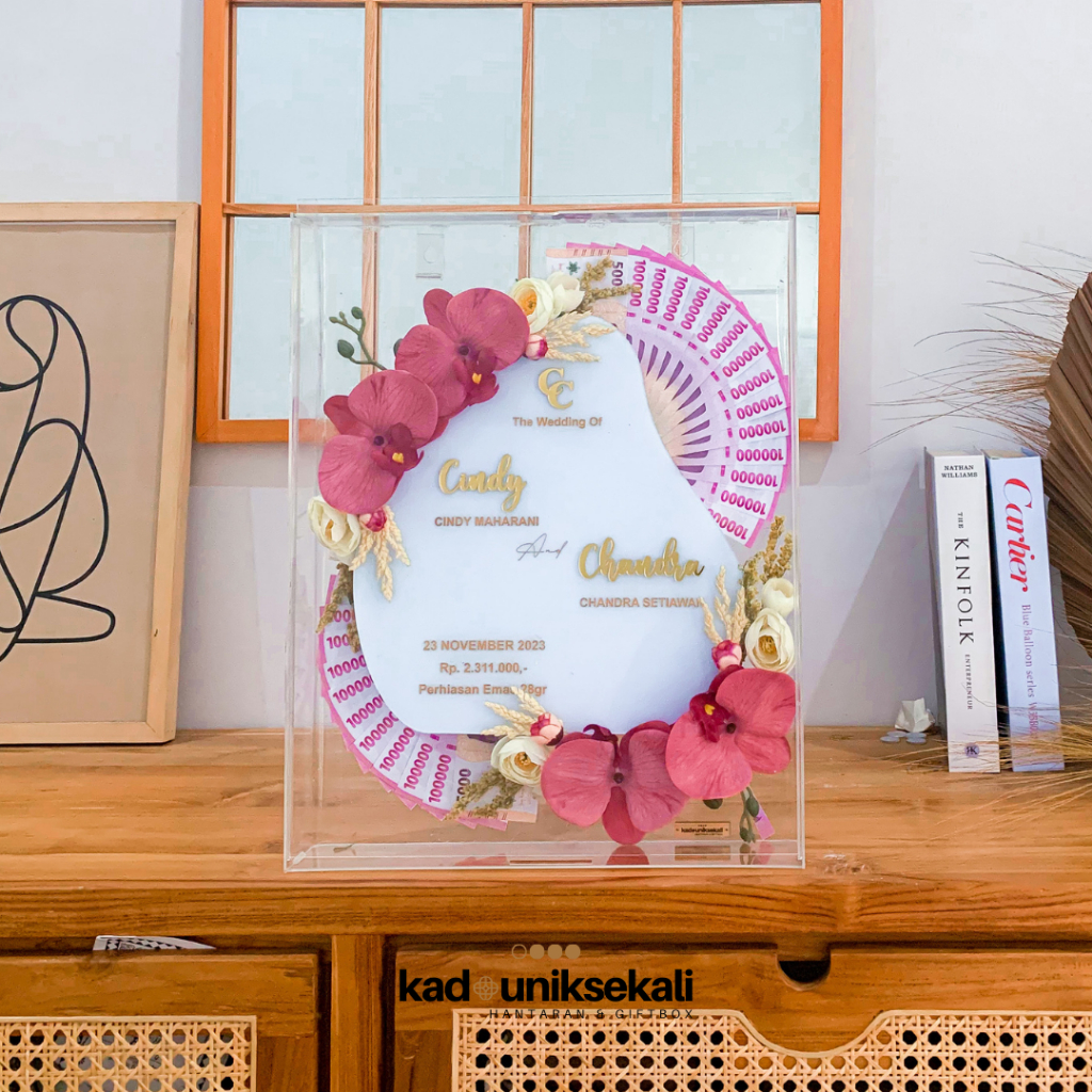 MAHAR FULL ACRYLIC JUMBO 35X45CM CUSTOM WARNA / SIMBOLIS HANTARAN PERNIKAHAN / MAHAR UANG FULL AKRIL