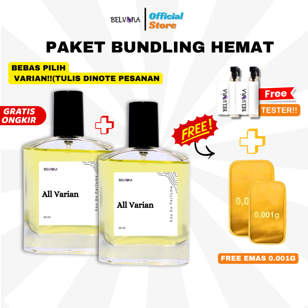 Bundling 2 Botol Parfum 50ml [ LELANG KHUSUS LIVE ] Bebas Pilih Variant Gratis Emas - Belvina Perfum