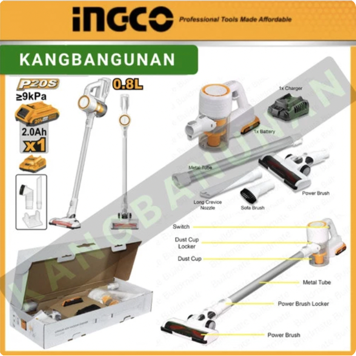 VACUUM CLEANER 20V HEPA FILTER INTERNATIONAL STANDARD INGCO CVLI2006
