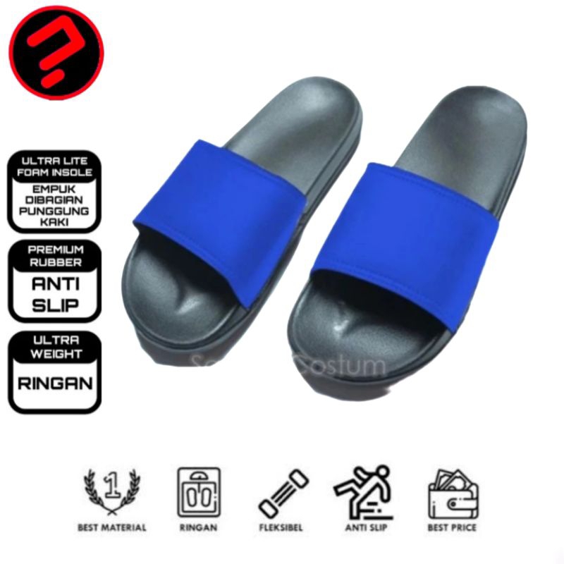 Sandal Slop Slide Slip On Polos Upper Biru