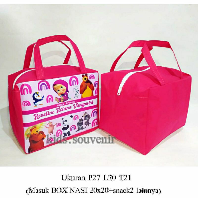 

Tas Ultah Resleting Souvenir Ulang Tahun Anak Custom Ukuran BOX NASI 20x20