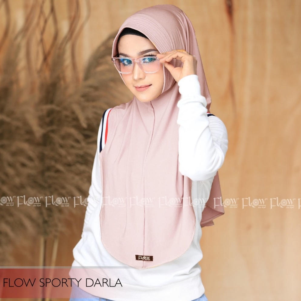 KODE SYI604 ORI FLOW IDEA HIJAB Jilbab Bergo Pad DARLA Antem Sporty Olahraga Wanita Bahan Jersey Kor