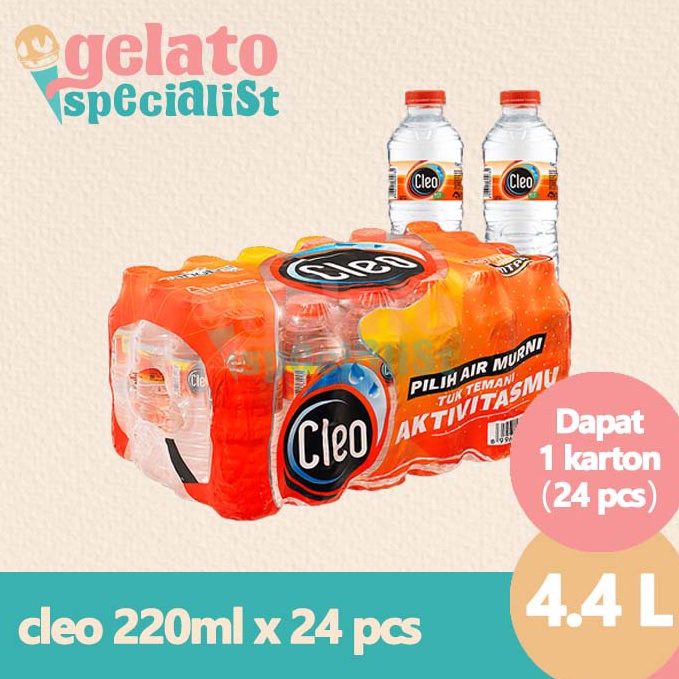 

MHFPM Cleo Mineral Water 220ml 1 pack isi 24pcs Laris