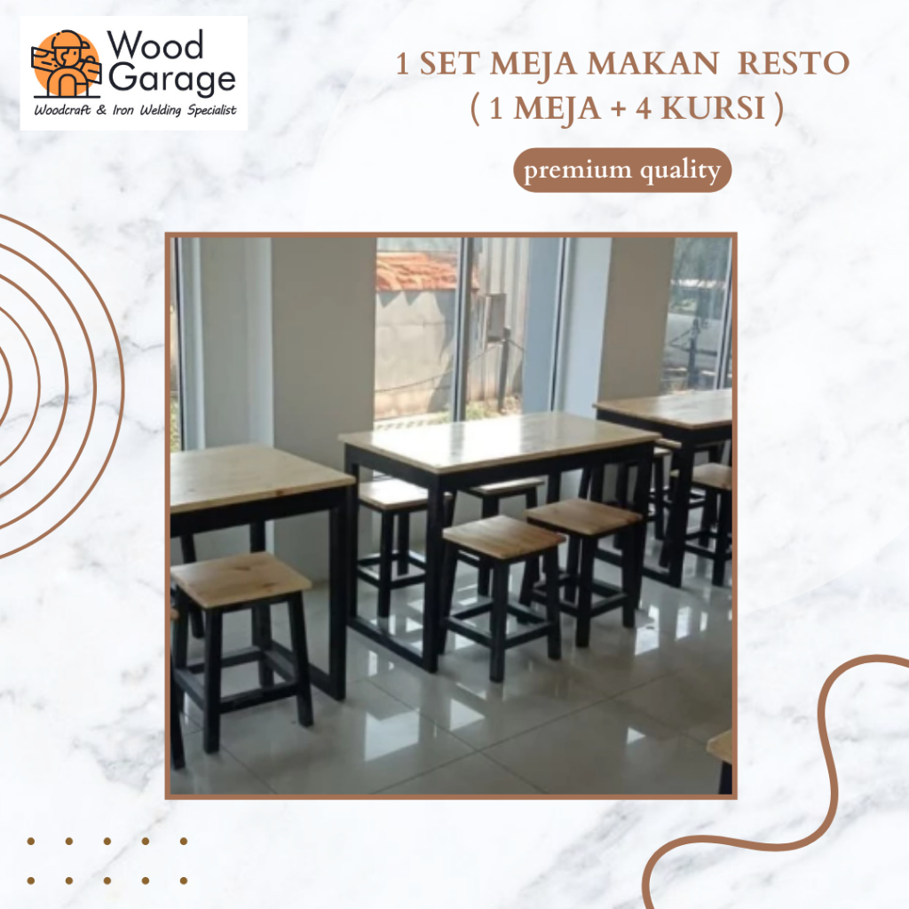 Satu set meja makan resto / cafe ( 1 meja + 4 kursi )