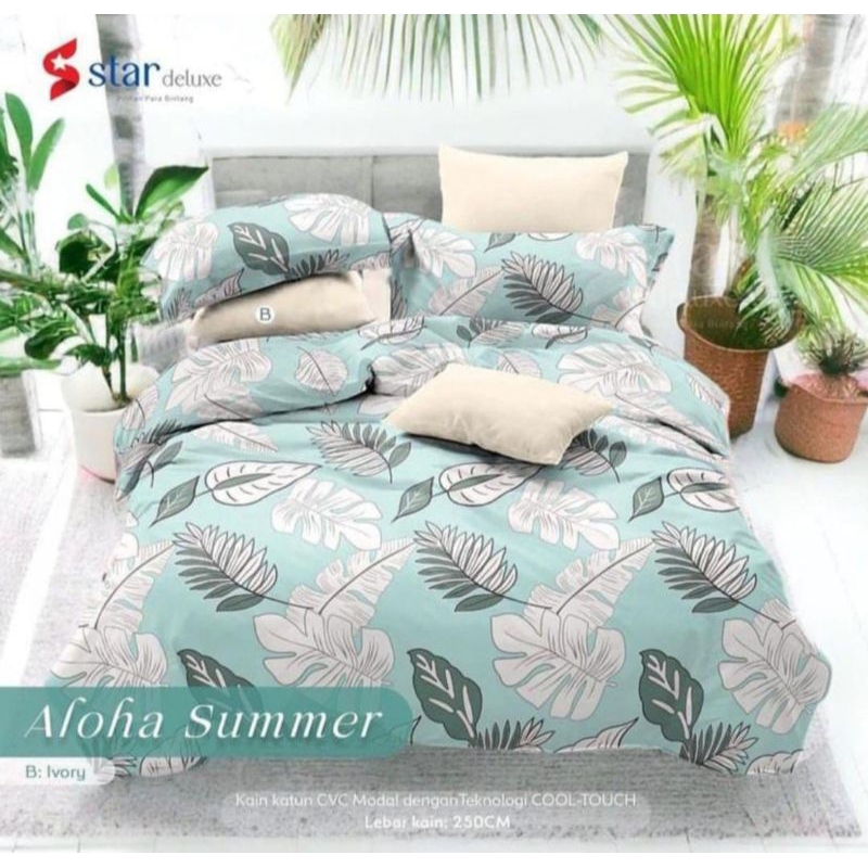 Sprei Motif Katun Lokal Premium  / Sprei Motif Aloha Summer Merk Star Deluxe / Sprei warna hijau Tos