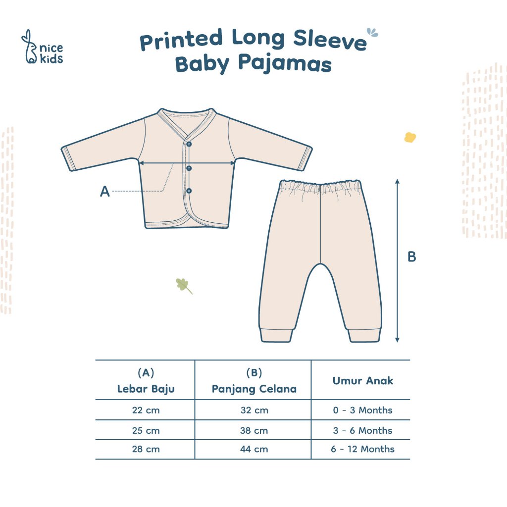 Nice Kids - Printed Long Sleeve Baby Pajamas Set (Baju Tidur Bayi Lengan Panjang Piyama Bayi)