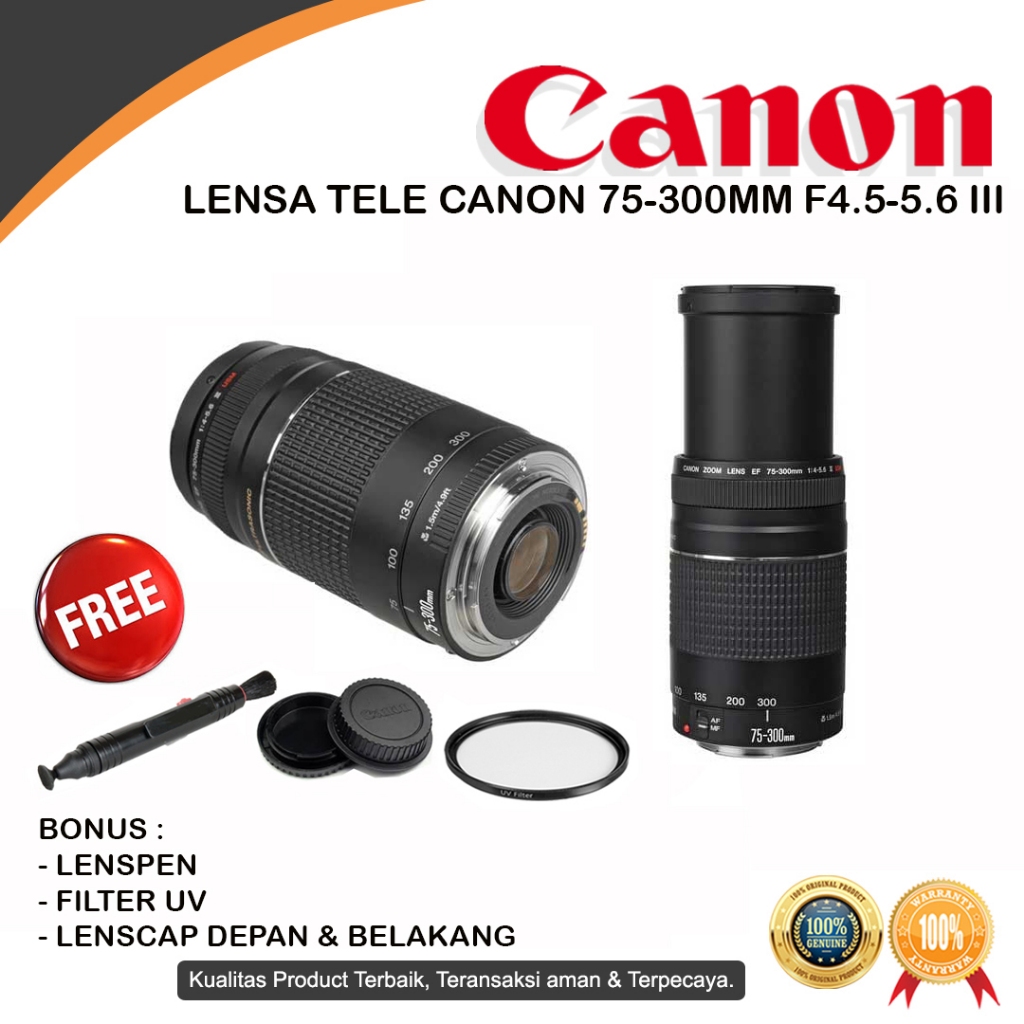 Lensa Canon 75-300mm F4.5-5.6 III - Lensa Tele Canon Original For Kamera DSLR