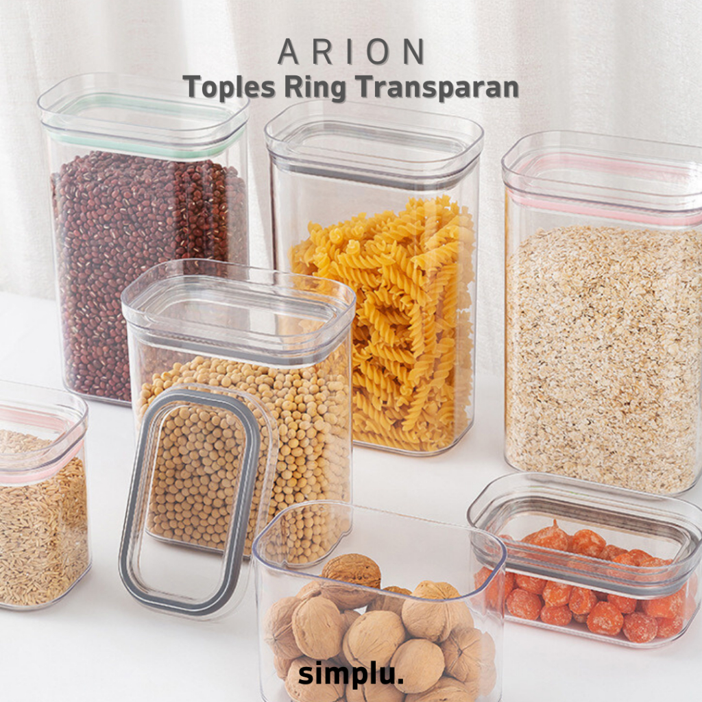 SIMPLU Arion - Toples Plastik Kue Kering / Toples Kedap udara Pink Aesthetic Ring Transparan Serbagu