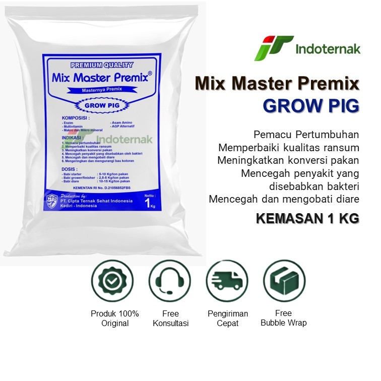 MIX MASTER PREMIX GROW PIG - Premix Suplemen Pakan Vitamin Babi Pemacu Pertumbuhan Babi