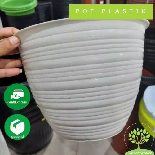 Pot Tawon Guci Kumbang 20cm Pot Bunga Plastik Putih Minimalis Murah