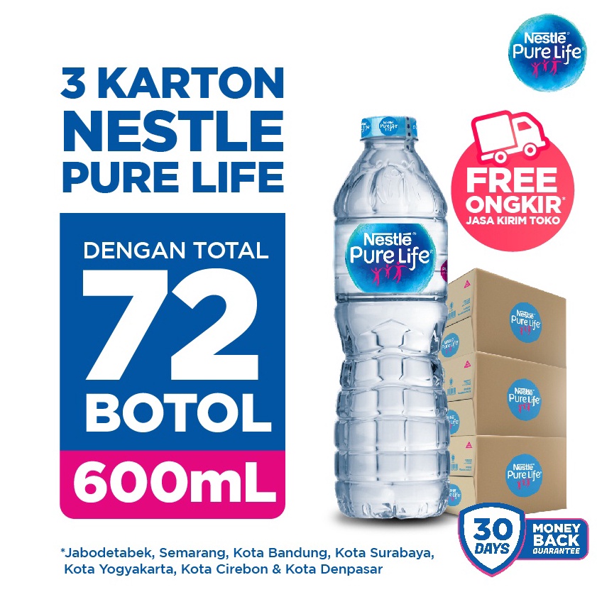 

[Produk 0K69] Nestle Pure Life 3 Karton - 600ml / Pure Life / Air Mineral / Air Mineral Botol Ready