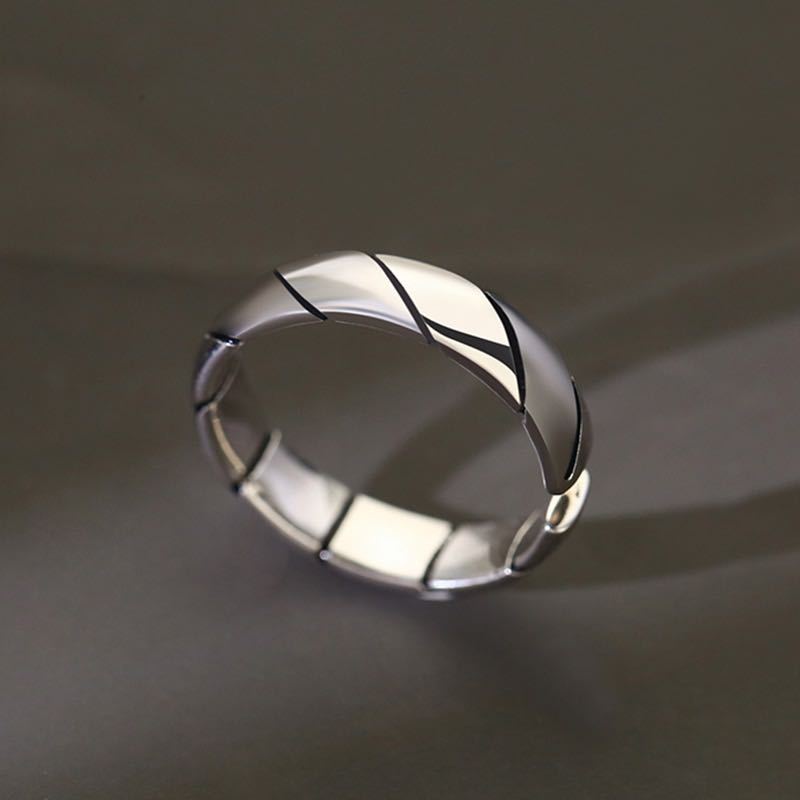 Cincin Garis Silang Minimalis S925 Simple Diagonal Lines Adjustable Resizable Open Ring Sterling Sil