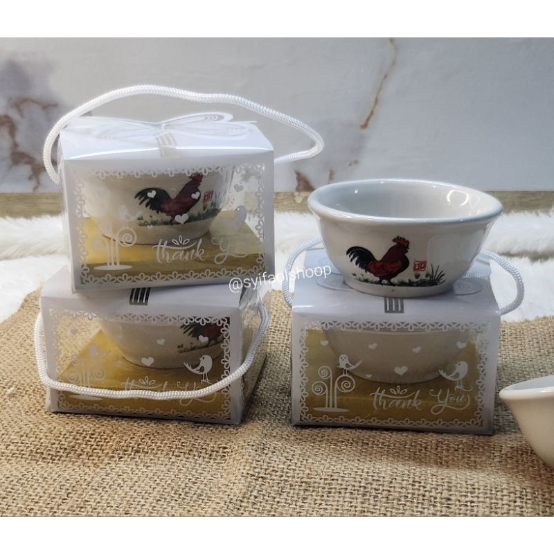 isi 10 pcs || Souvenir Mangkok Ayam Jago Mini || Mangkok Porselen Jago Mini