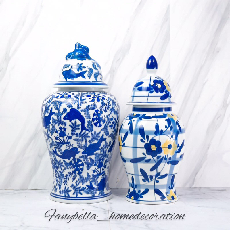 Guci Keramik China Tochin Biru Putih Import Guci Porselen Dekorasi Rumah