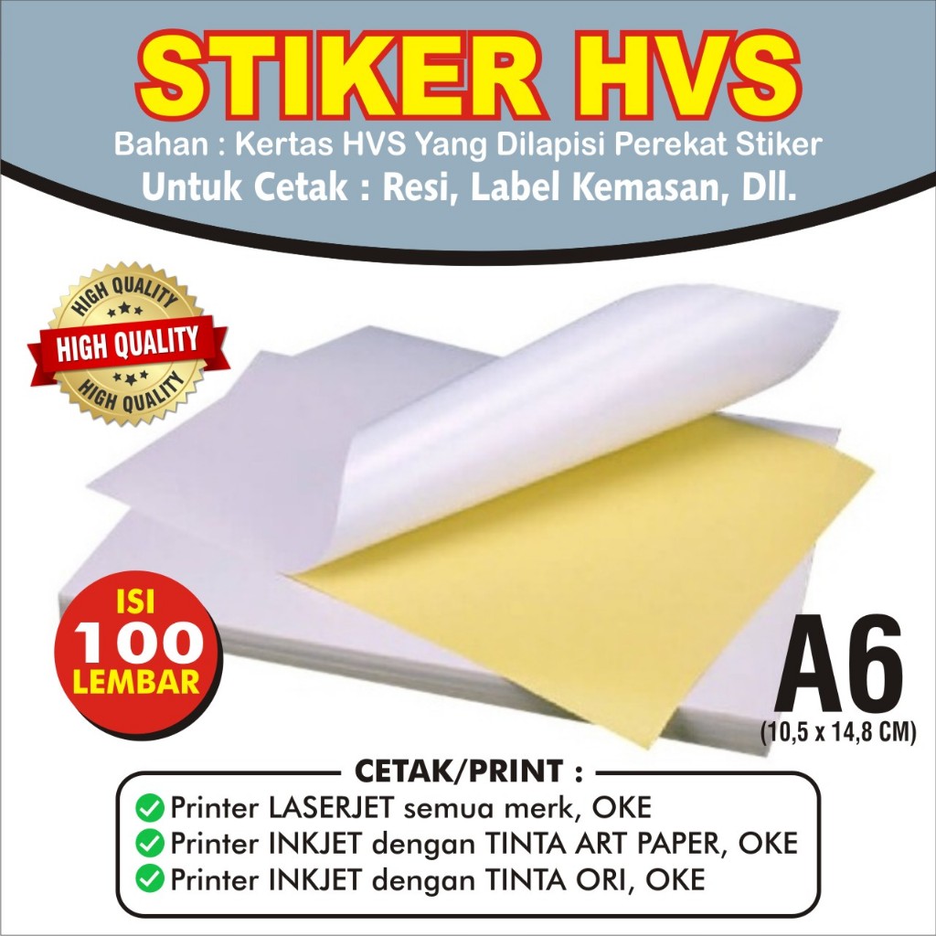 

Stiker hvs( doff) A6 1 pak @ 100 lembar relis kuning